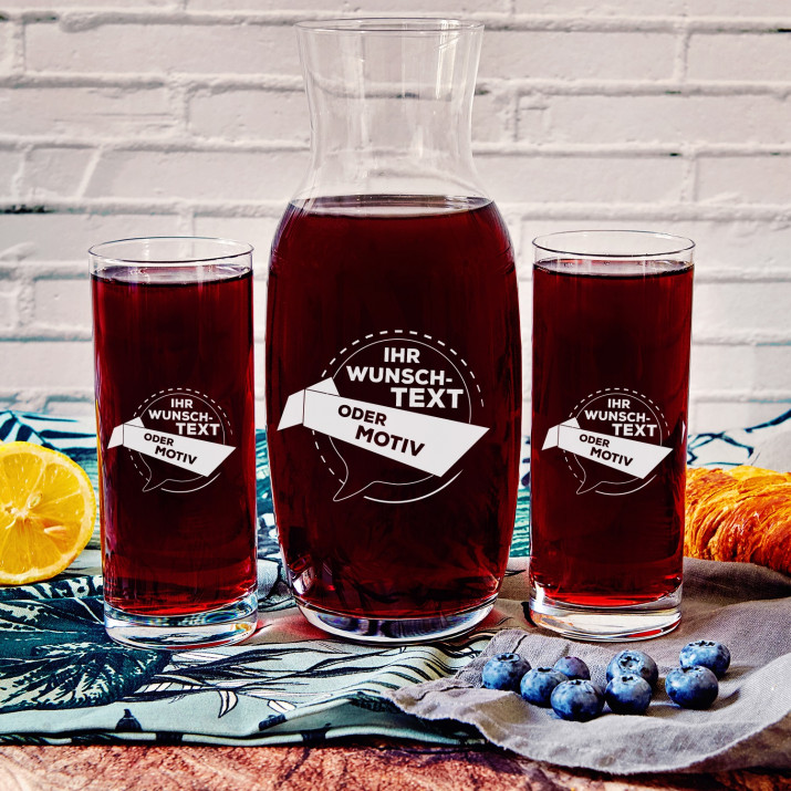 Eigenes Projekt - Set: Karaffe und zwei Gläser mit Gravur